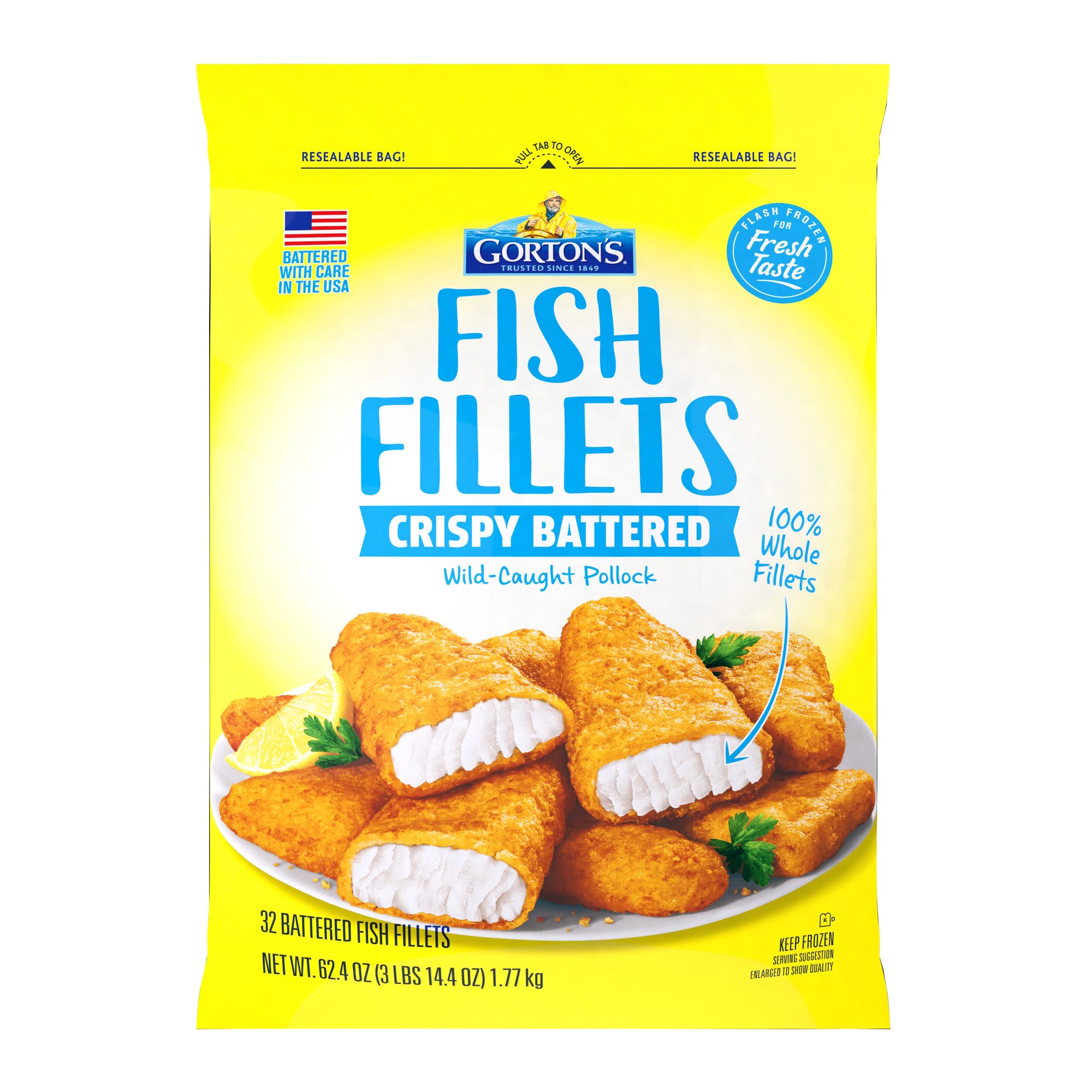 Gorton's Crispy Battered Wild Caught Pollock Frozen Fish Fillets, 32 ct.