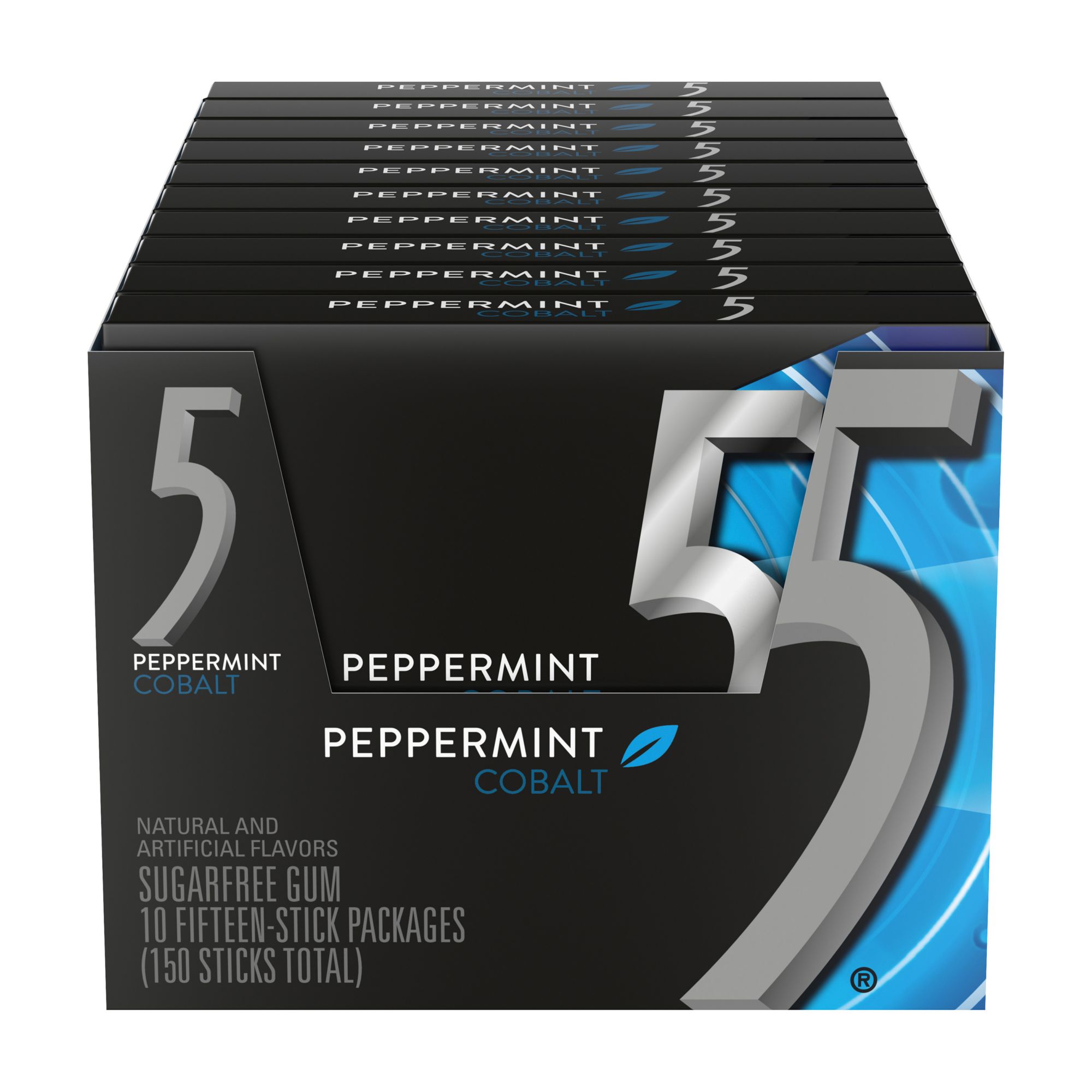 5 Gum Peppermint Cobalt Sugar-Free Chewing Gum, 10 pk./15 ct.