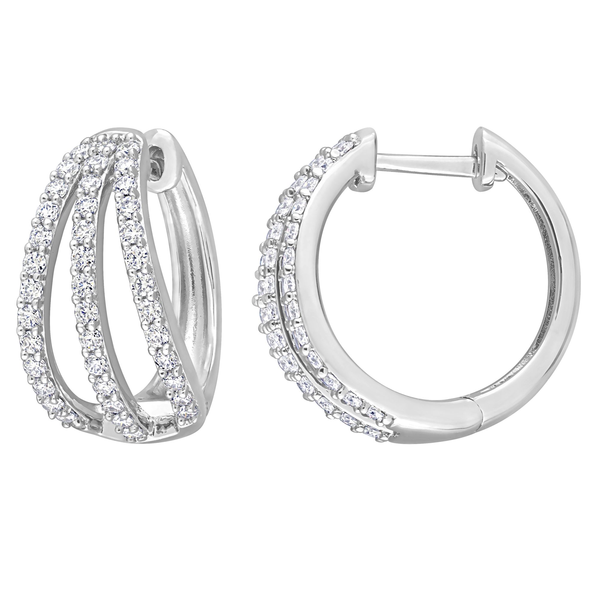 925 Silver Hoop w/ White Topaz Chanel Drop Pierced Earring