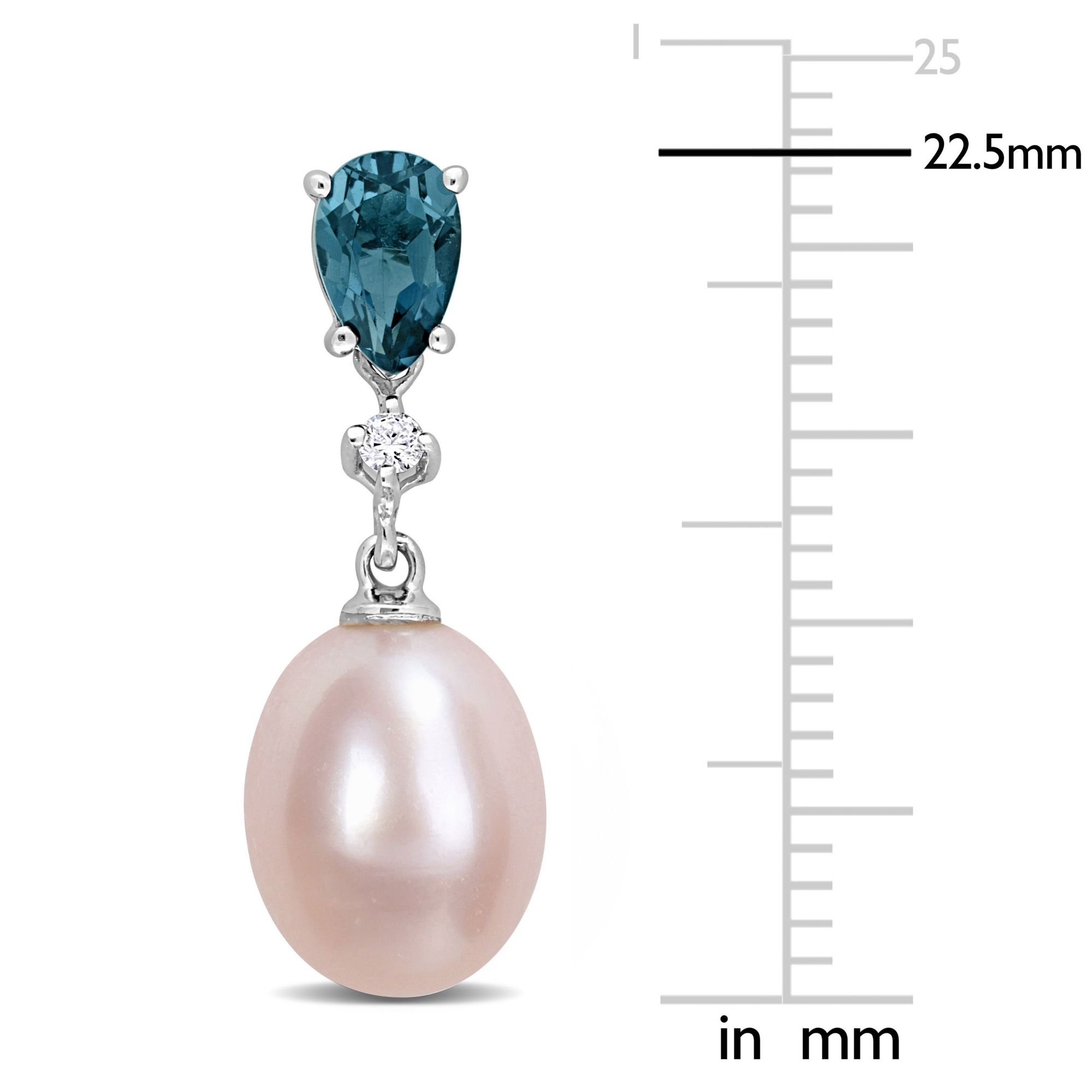 Pink Cultured Freshwater Pearl Blue Topaz and Diamond Accent Drop