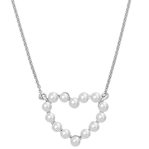 Cultured Freshwater Pearl Heart Necklace in 14k White Gold