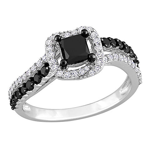 1.25 ct. t.w. Black and White Diamond Engagement Ring in 14k White Gold with Black Rhodium Plating