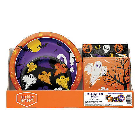 Berkley Jensen Halloween Party Pack with 10" and 7" Paper Plates and Napkins, 200 ct.
