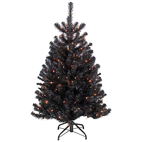 Northlight 4' Pre-Lit Black Noble Spruce Artificial Halloween Tree - Orange Lights