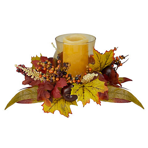 Northlight 15" Fall Apple & Berry Glass Candle Holder Thanksgiving Centerpiece