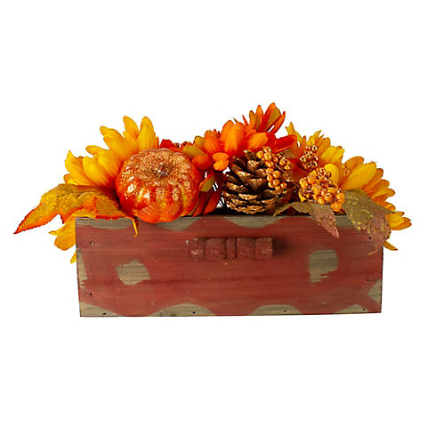 Northlight 14" Autumn Harvest Maple Leaf and Berry Arrangement in Rustic Wooden Box Centerpiece