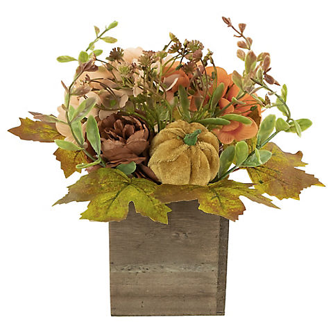 Northlight 10" x 8" Orange Floral and Pumpkin Wooden Box Table Top Decoration