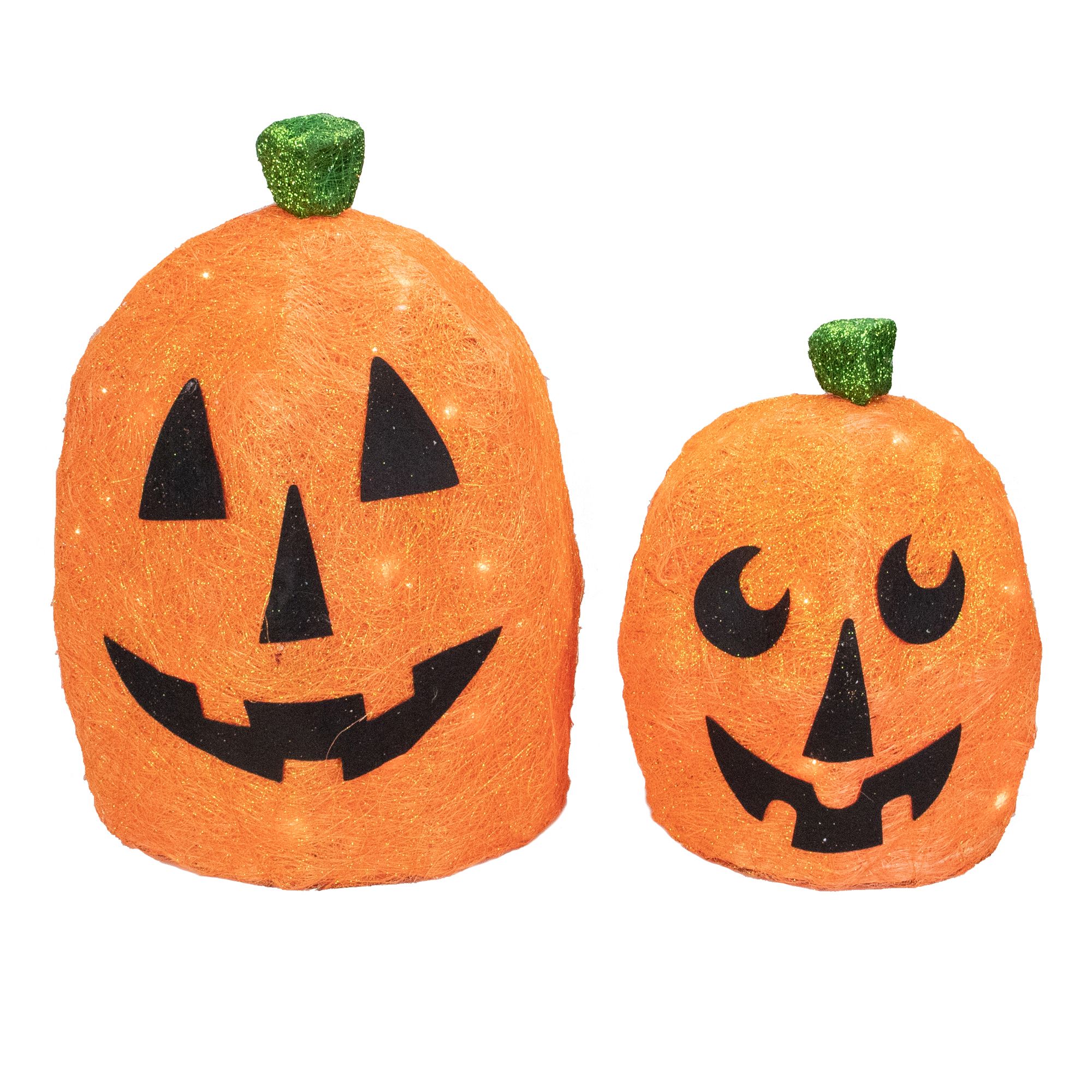 Northlight Orange Lighted Sisal Pumpkins Outdoor Halloween ...