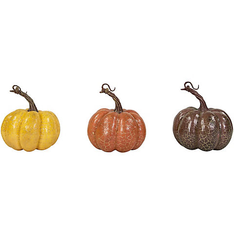 Northlight 4" Orange, Yellow and Brown Crackle Finish Fall Harvest Pumpkins, 3 pc.