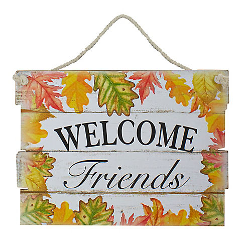 Northlight 16" Autumn Leaves Welcome Friends Wooden Hanging Wall Sign