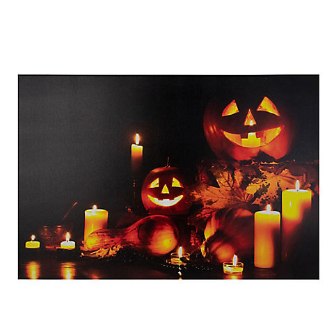 Northlight 15.75" x 23.5" LED Lighted Jack-O-Lanterns and Leaves Halloween Canvas Wall Art