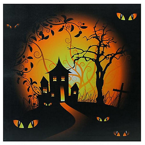 Northlight 19.75" x 19.75" LED Lighted Spooky House Halloween Canvas Wall Art