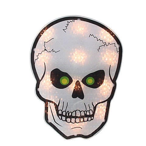 Northlight 12" Lighted Holographic Halloween Skull Window Decoration