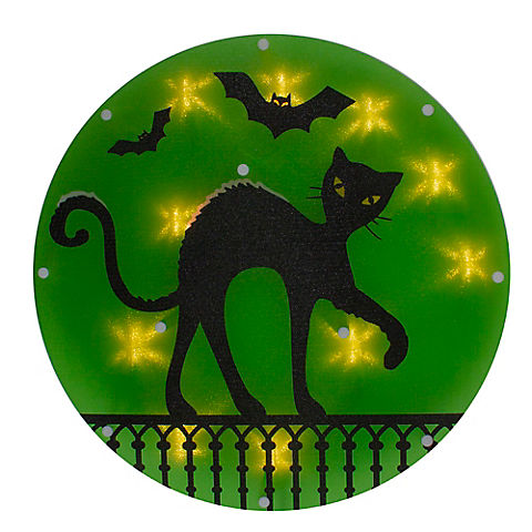 Northlight 13.75" Lighted Black Cat Halloween Window Decoration