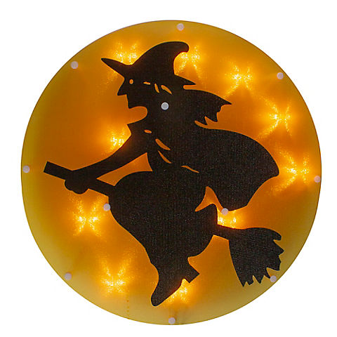 Northlight 13.75" Lighted Witch on Broomstick Halloween Window Decoration