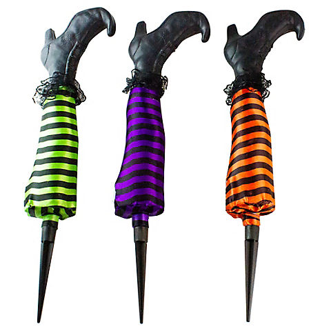 Northlight 19.5" Striped Witch Leg Halloween Pathway Markers, 3 ct.