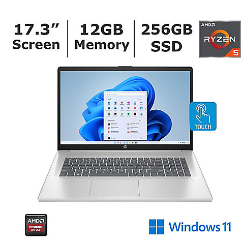 HP Inc. 17.3" Touchscreen Laptop, AMD Ryzen 5 Processor, 12GB Memory, 256GB SSD, 2-Year HP Inc. Care Pack