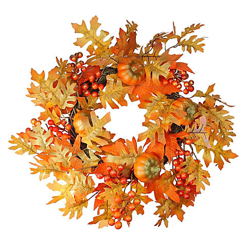 Northlight 22" Autumn Leaves Pumpkins and Berries Artificial Thanksgiving Wreath