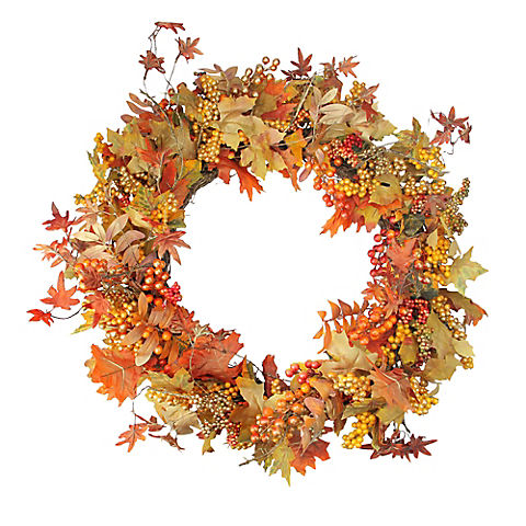 Northlight 32" Fall Foliage with Gold Berries Artificial Autumn Twig Wreath