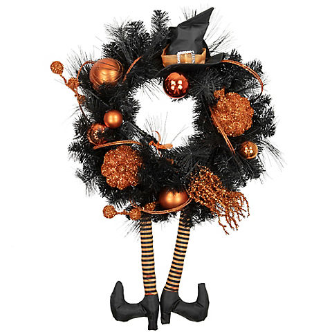 Northlight 24" Orange and Black Witch and Pumpkins Halloween Wreath