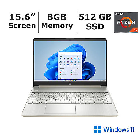 HP 15.6" Full HD Laptop, AMD Ryzen 5 5500U Processor, 8GB Memory, 512GB SSD, AMD Radeon Graphics