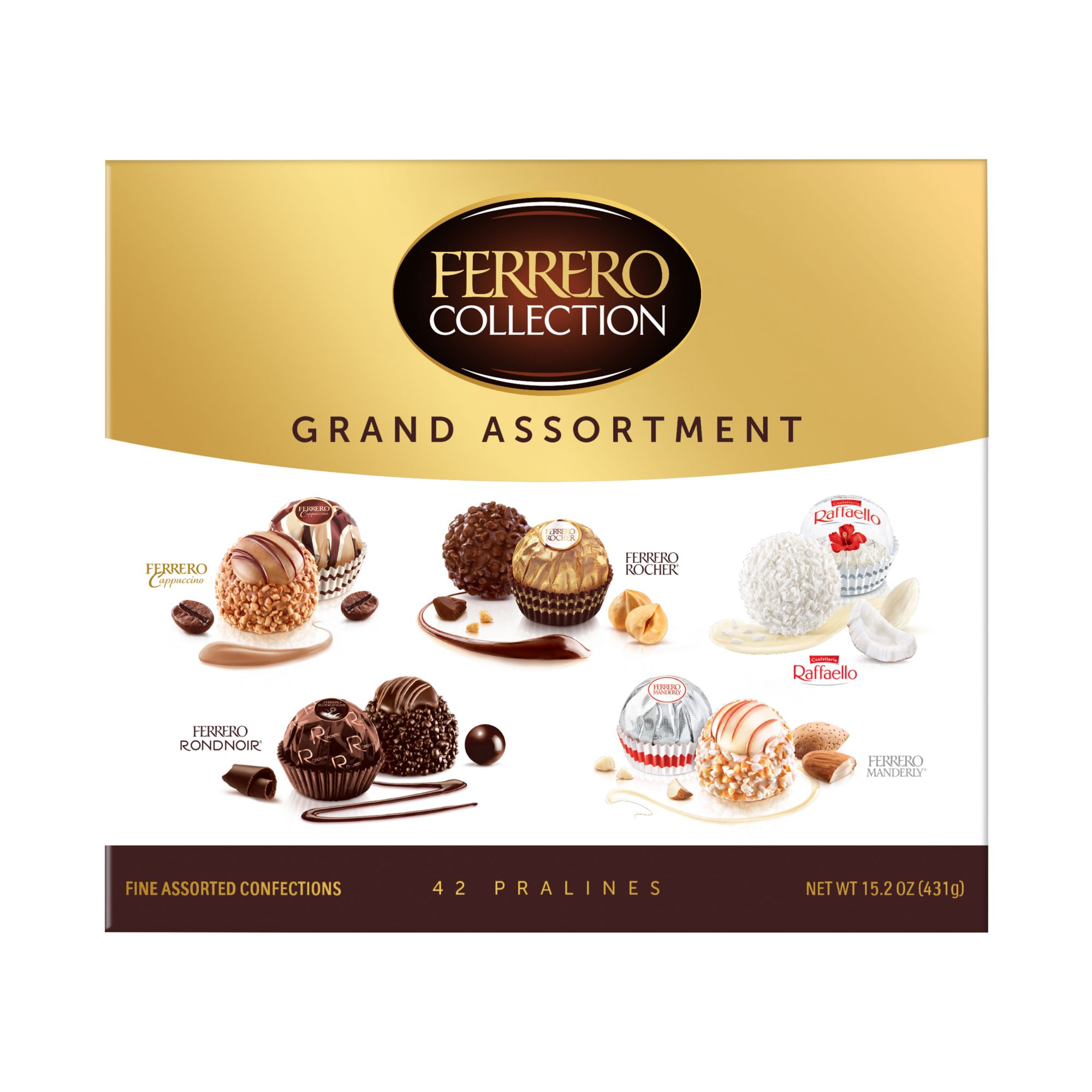 Ferrero Rocher and Raffaello Chocolate Candy Collection in Golden