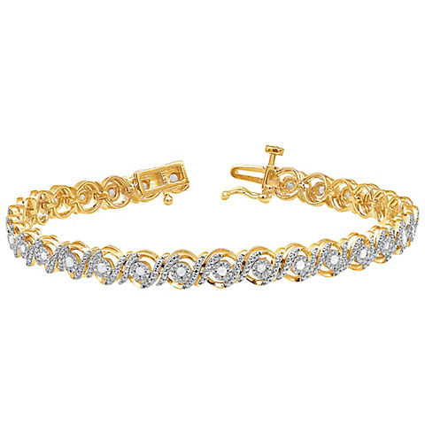 0.50 ct. t.w. Round Cut "S" Link Tennis Bracelet In Yellow Plated Sterling Silver