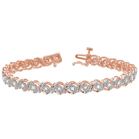 0.50 ct. t.w. Round Cut "S" Link Tennis Bracelet In Rose Plated Sterling Silver