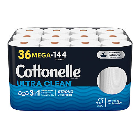 Cottonelle Ultra Clean Toilet Paper, 36 Mega Rolls