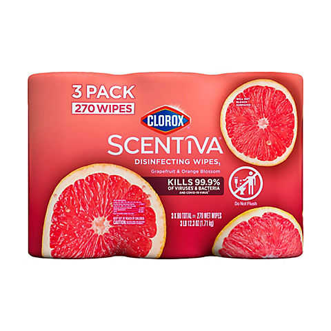 Clorox Scentiva Bleach Free Cleaning Wipes, 3 Pack/90 Ct. - Tahitian Grapefruit Splash