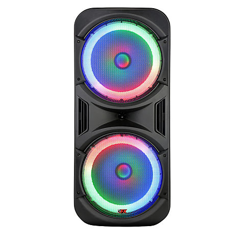 QFX 2 x 12"  PORTABLE PARTY SPEAKER WITH RECHARGEABLE BATTERY, TWS, BLUETOOTH AND CIRCLE LIGHT