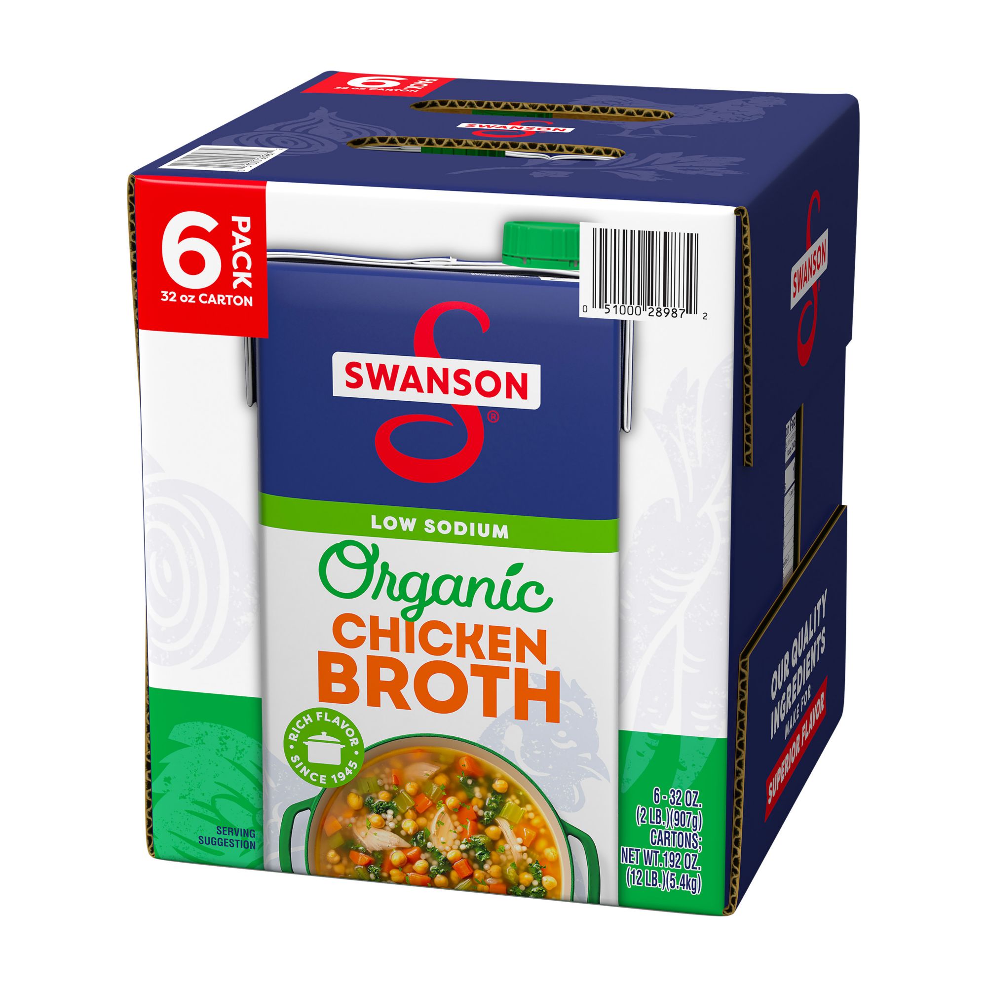 Swanson 100% Natural Organic Chicken Broth, 32 oz Carton (Pack of 12)