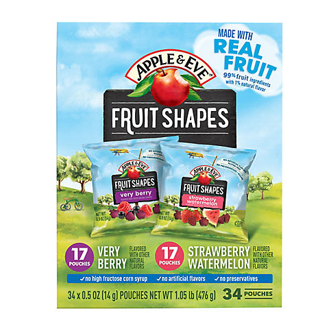 Apple & Eve Fruit Shapes Very Berry and Strawberry Watermelon Variety Pack, 34 pk./0.5 oz.