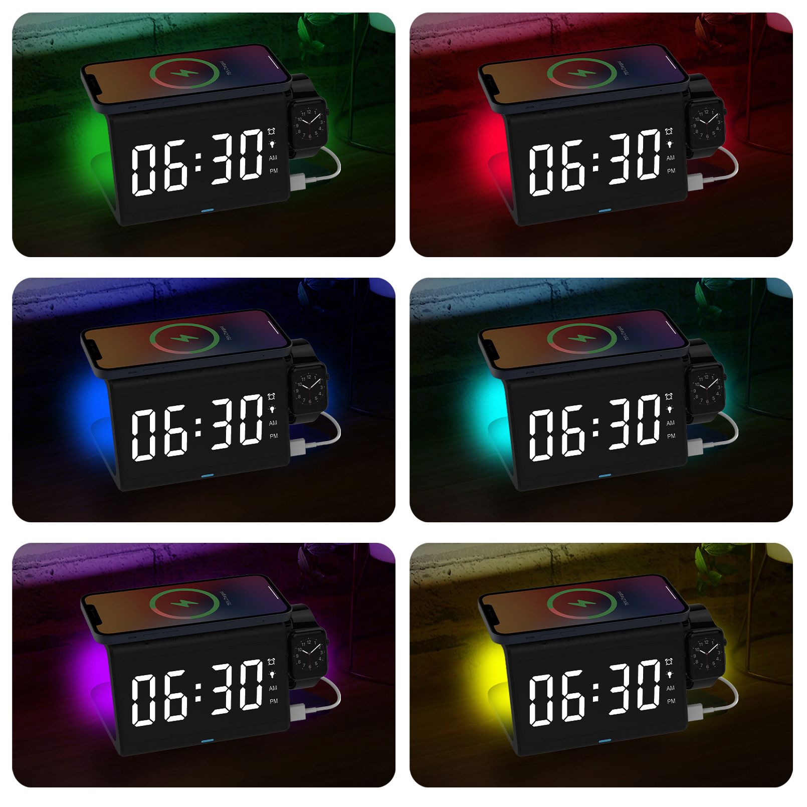 Smartpoint Wireless 4-in-1 Charging Station and Alarm Clock with Night Light