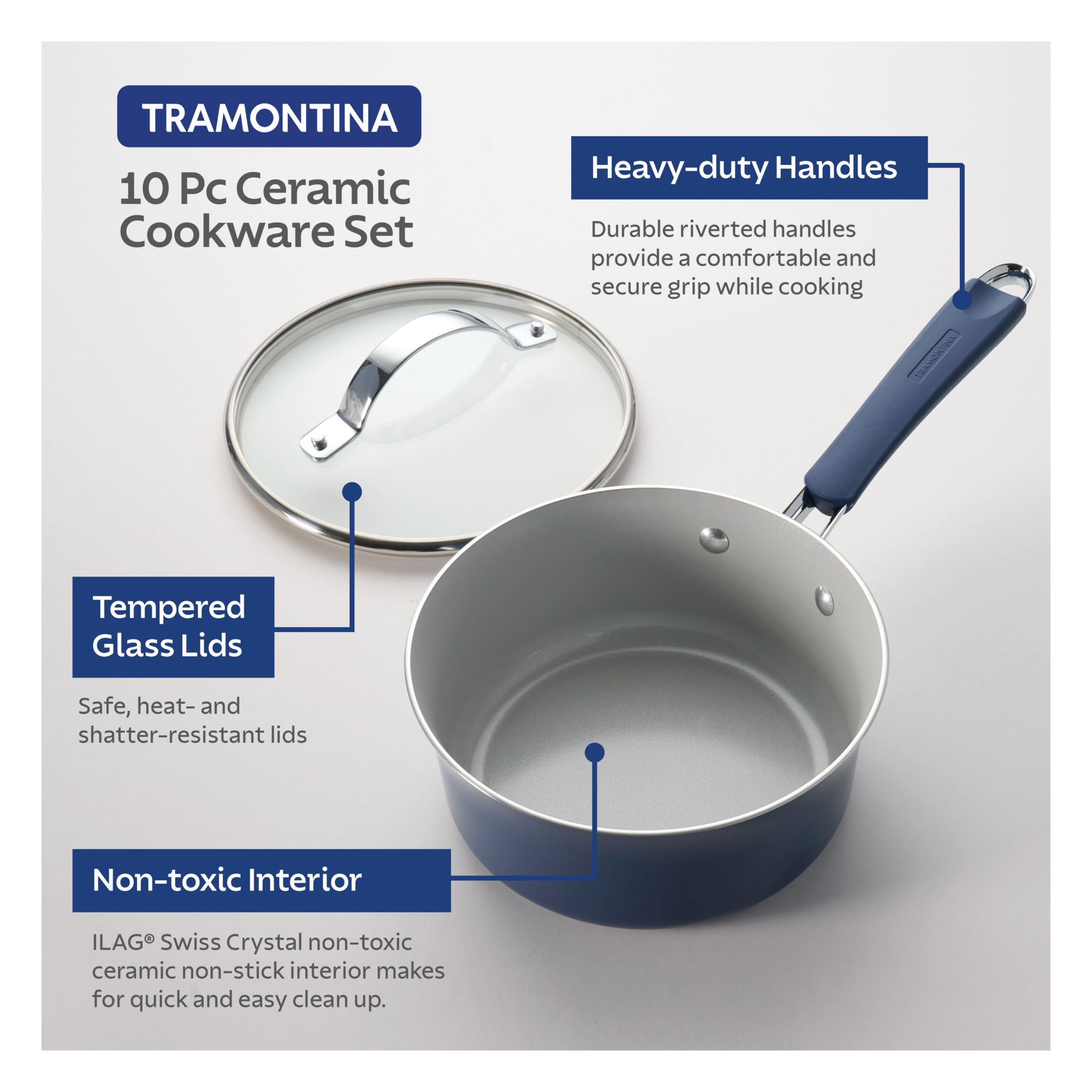 Tramontina Fiora 10-Piece Cold Forged Ceramic Nonstick Cookware Set - Blue
