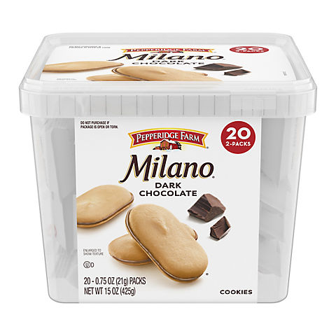 Pepperidge Farm Dark Chocolate Milano Cookies Multi-Pack Tub, 20 ct., 15 oz.
