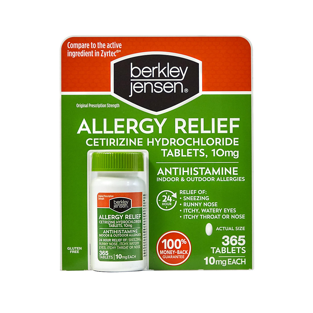 Berkley Jensen Allergy Relief 10mg Cetirizine Hydrochloride 365 Ct Bjs Wholesale Club