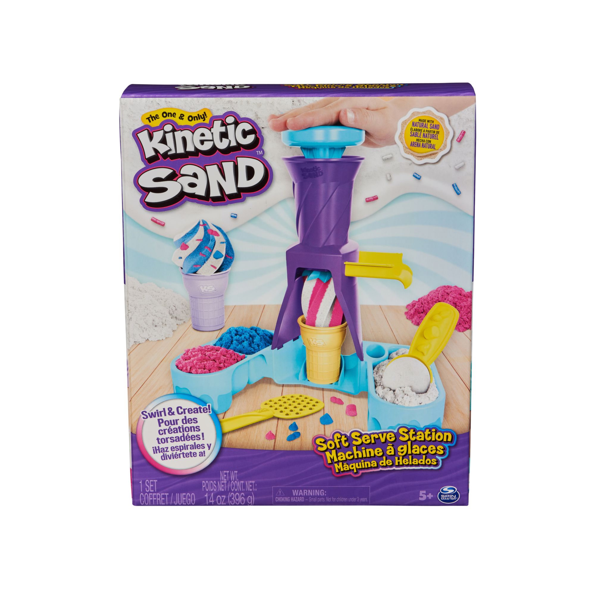 Kinetic Sand, Soft Serve Station with 14oz of Play Sand (Blue, Pink and  White), 2 Ice Cream Cones and 2 Tools, Sensory Toys for Kids Aged 5 and up  – Shop Spin Master