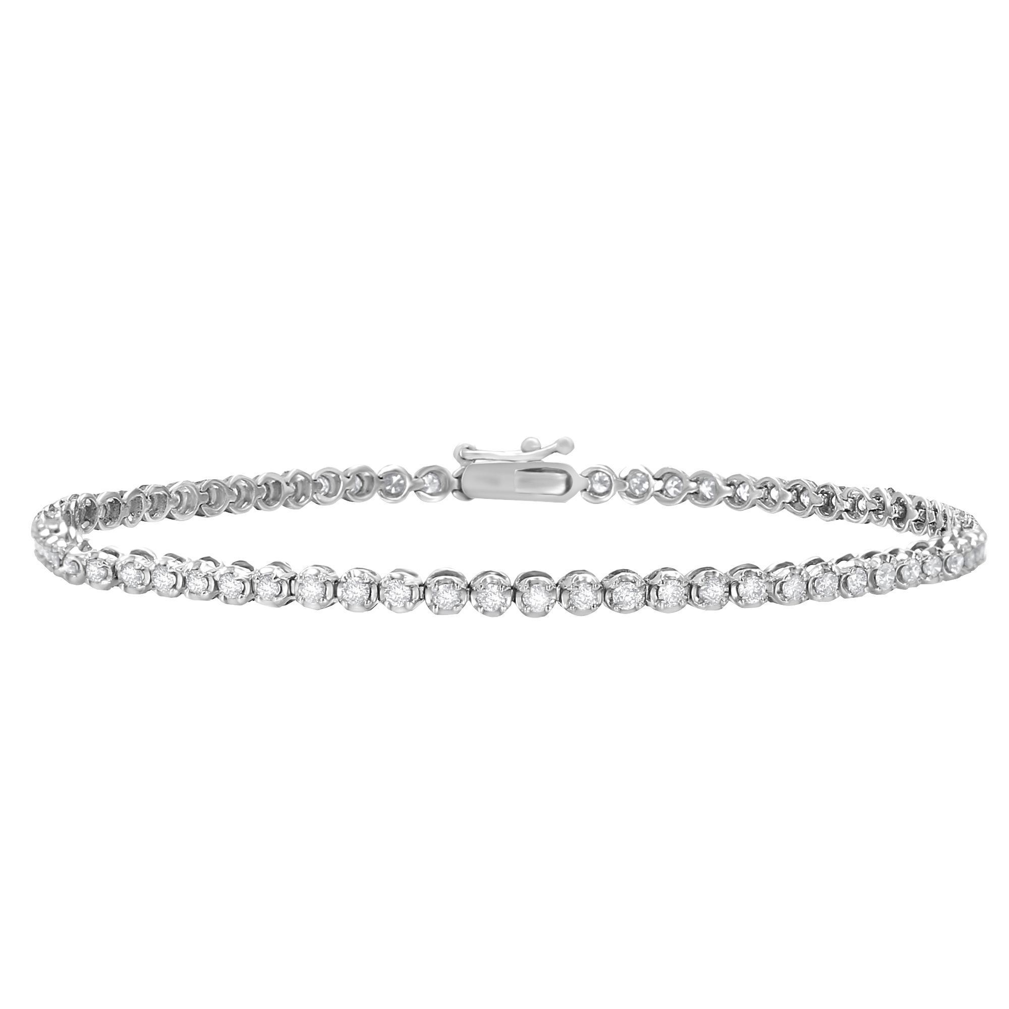 18k White Gold Diamond Bangle Bracelet - 1ct tw