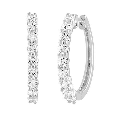 1 ct. t.w. Round Cut Diamond Hoop Earrings in 14k White Gold