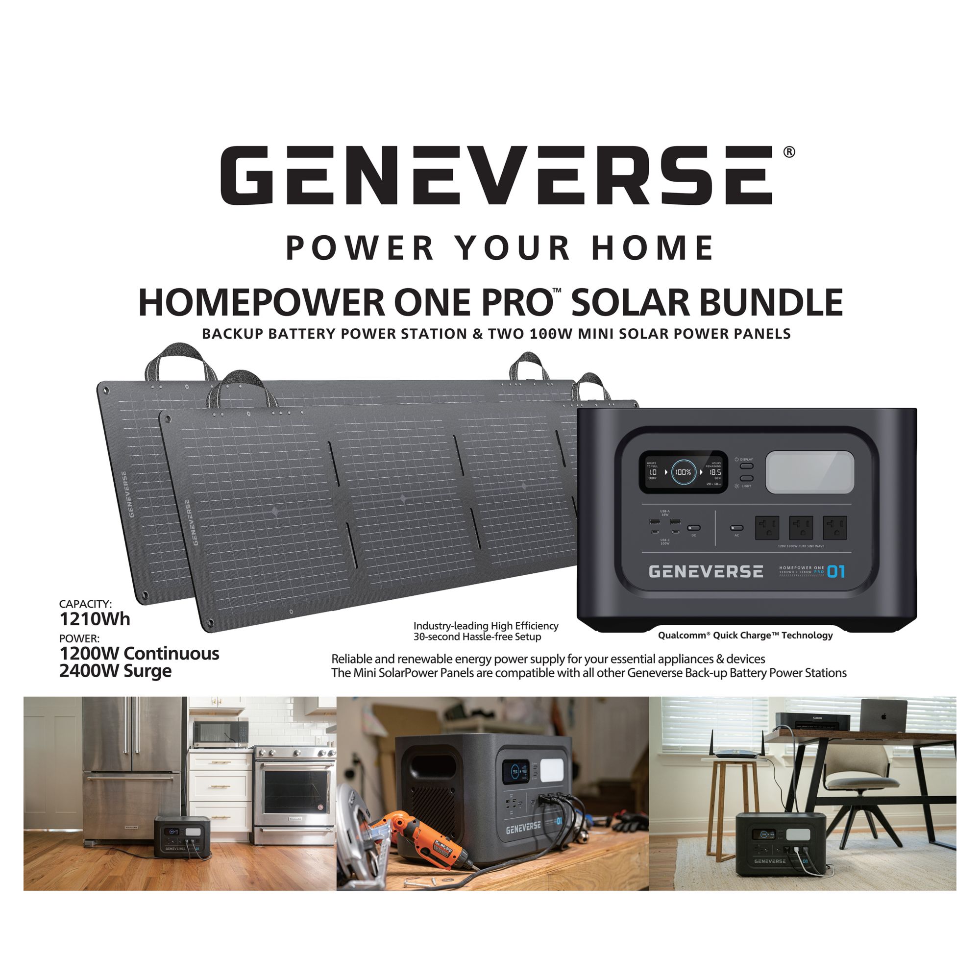 Geneverse 1200-Watt HomePower ONE PRO Series LiFePO4 Power Stations