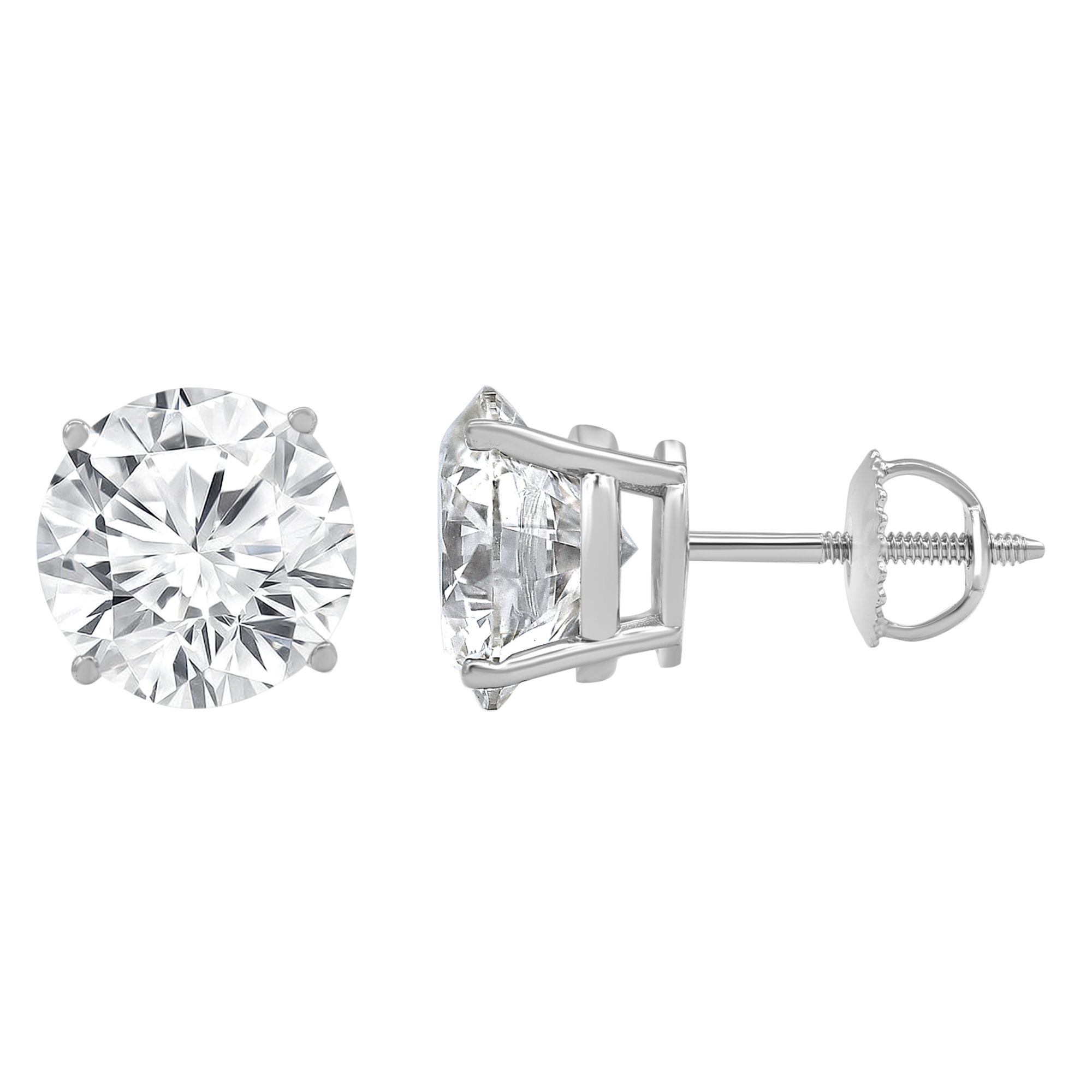 4 Ct TW Round Moissanite Screw Back Studs 14k White Gold