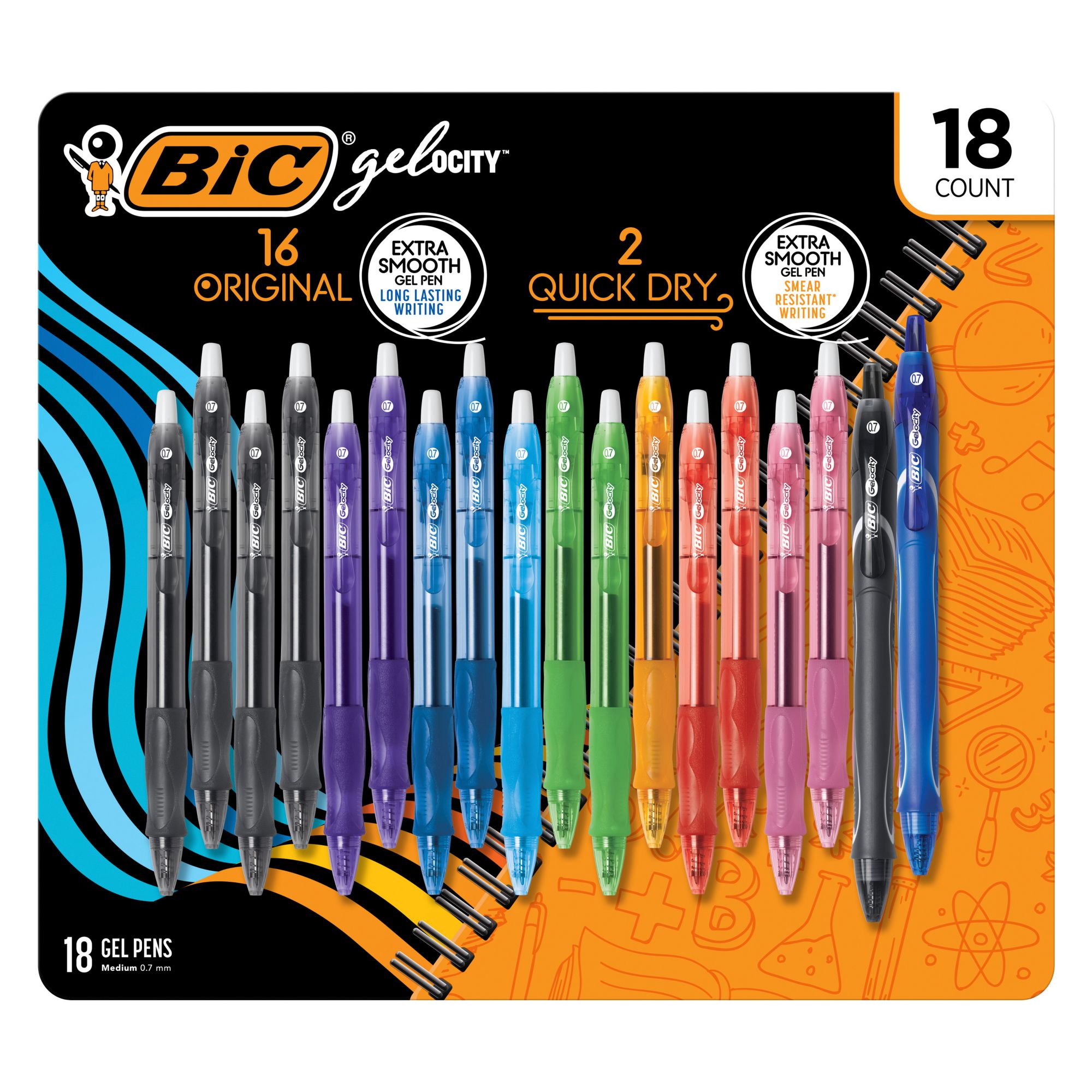 BIC Gelocity Quick Dry Fashion Retractable Gel Pens, Medium Point (0.7mm),  8-Count Gel Pen Set, Colored Gel Pens With Full-Length Grip