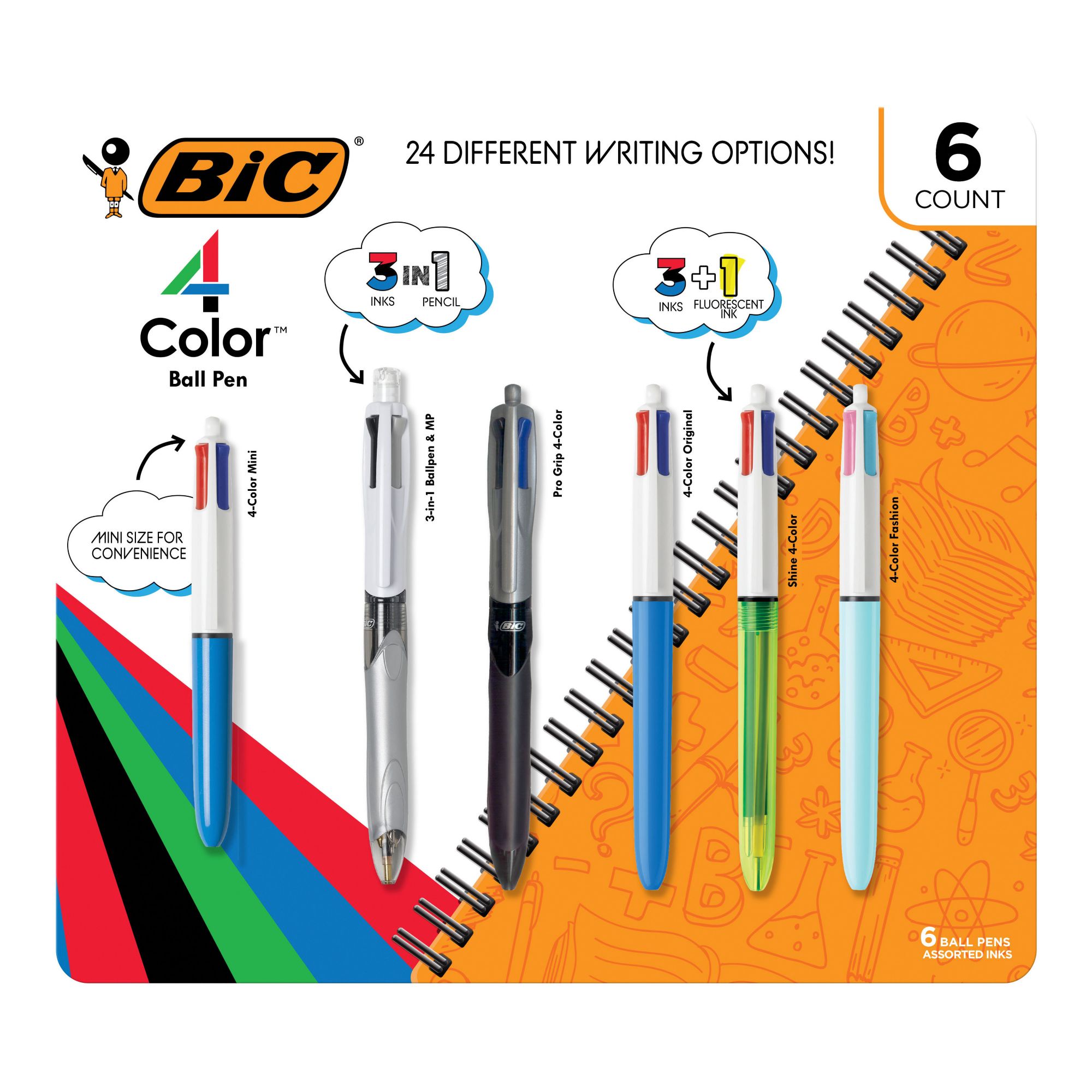 BIC 4-Color 3 + 1 Multi-Color Ballpoint Pen/pencil, Retractable, 1 mm  Pen/0.7 mm Pencil, Black/Blue/Red Ink