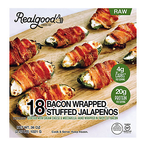 Real Good Foods Bacon Wrapped Stuffed Jalapenos, 18 ct.