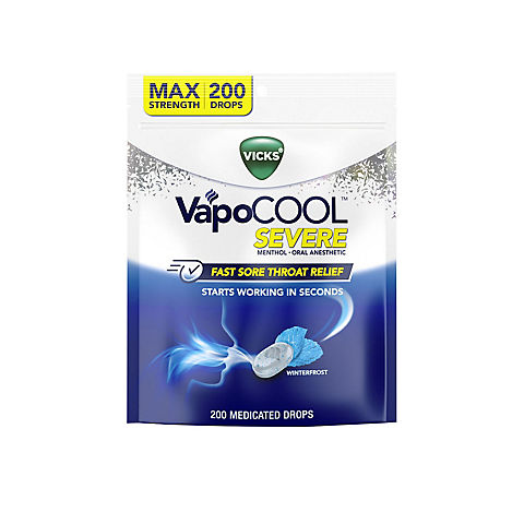 Vicks VapoCool Severe Medicated Sore Throat Drops, 200 ct.
