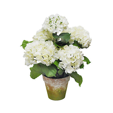 Winward Tuscan Potted Hydrangea Decorative Artificial Plant - White