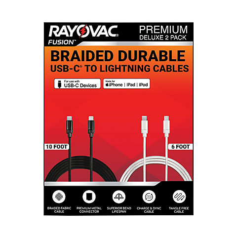 Rayovac USB-C to Lightning Cables, 2 pk.