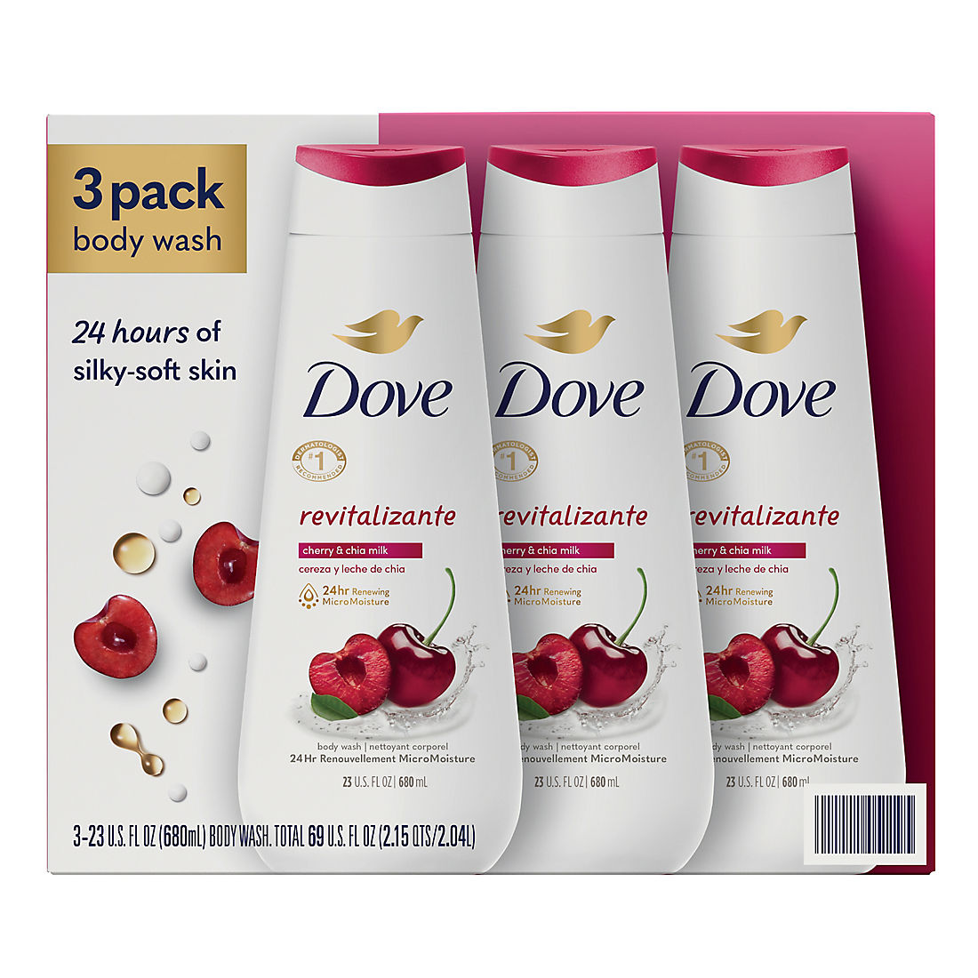 Dove Body Wash Revitalizante Cherry & Chia Milk 4 Count for Renewed,  