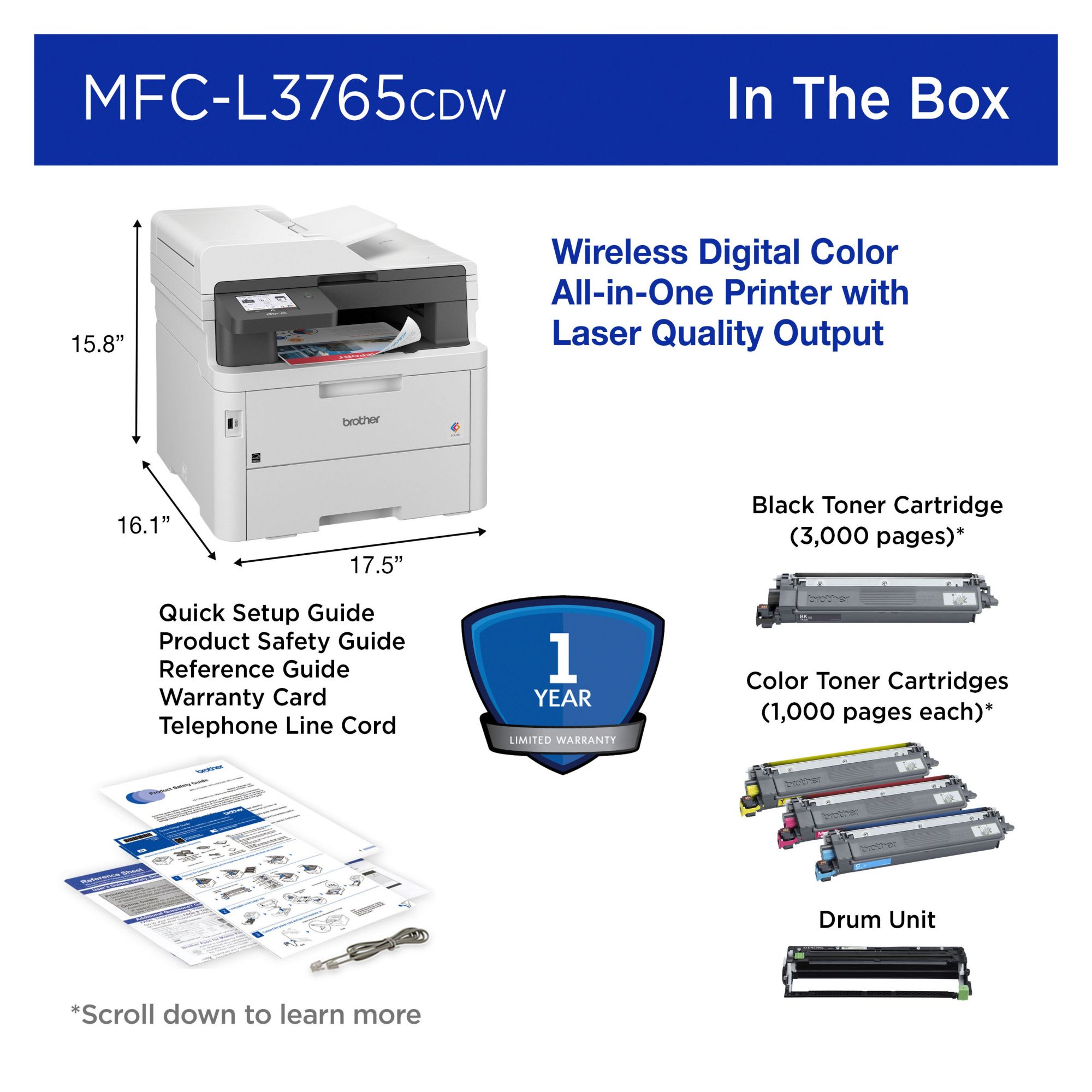 Brother MFC-L3760CDW 4in1 compact all-in-one colour LED printer